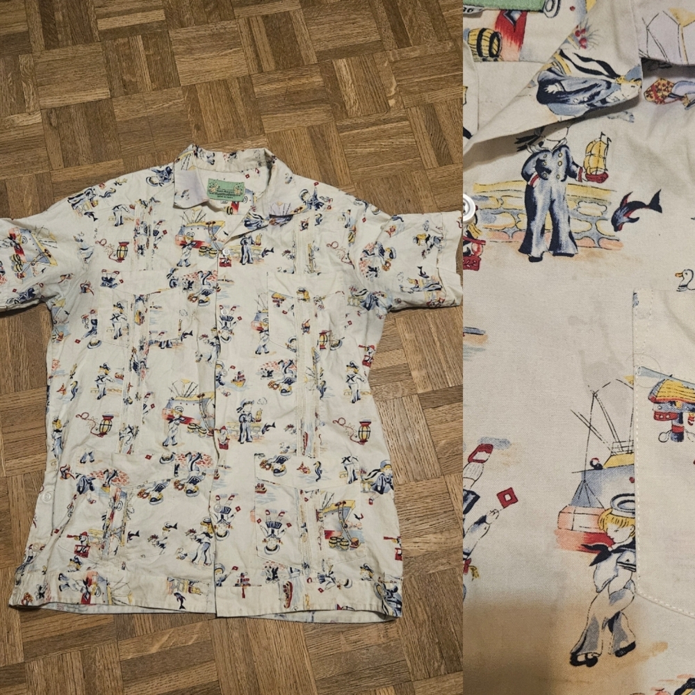 San Angel Guayabara 36 Mens Novelty Button Up Sailor Print